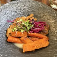 Carrot seitan lemon dish  at Ca n'Ela Vegan Restaurant in Mallorca