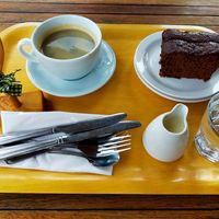 Americano, oat milk, sticky loaf cakes at The Bothy in Braemar