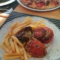 Stuffed tomatoes and stuffed bell pepper at Pheidias Grill House in Olympia