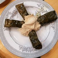 Sweet and spicy dolmades with hummus (instead of yoghurt) at Pheidias Grill House in Olympia