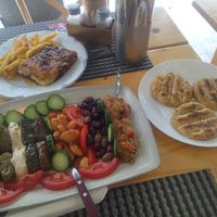 6 appetizers dish and vegan moussaka at Pheidias Grill House in Olympia