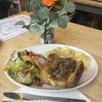 Baked Potato with Vegan Haggs and Vegan Cheese  at The Bothy in Ballater
