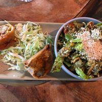 Tea Leaf Salad (vegan) and Vegetable Samusa (vegan) at Burma Love - Valencia St in San Francisco