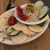 White bean and garlic spread with shishitos  at Moosewood Restaurant in Ithaca