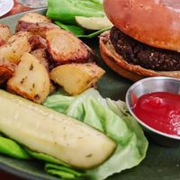 Black bean burger without cheese #Veganuary at Moosewood Restaurant in Ithaca
