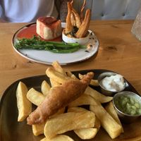 Banana Blossom “fish and chips” and Vegan suet pudding   at The Tal-y-Cafn in Colwyn Bay