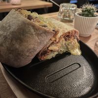 Vegetarian Burrito served on a hot plate   at Burritos Hermanos in Paris