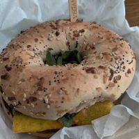 Just egg & cheeze on bagel with (morningstar) chorizo at Root and Press in Worcester