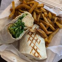 Vegan Tuscan chick'n wrap (recommend) at Root and Press in Worcester