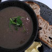 Homemade mushroom and dill soup at 269 Vegan in Dunfermline