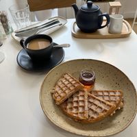 Waffles with cinnamon sugar and syrup  at 269 Vegan in Dunfermline