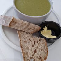 Cheezy brocoli soup and sourdough at 269 Vegan in Dunfermline