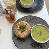 Summer bagels and split pea and ginger soup   at 269 Vegan in Dunfermline