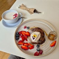 Banana cake, and a rose latte. at 269 Vegan in Dunfermline
