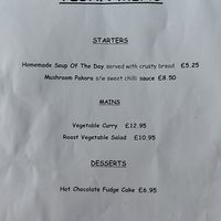 Separate vegan menu at The Tyndrum Inn in Crianlarich