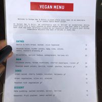 Vegan menu at bar and restaurant  at Sunset Bar & Grill in Broome