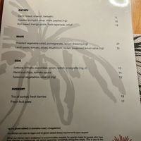 Vegan menu at Sunset Bar & Grill in Broome