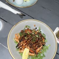 Salad at the top. Lentil pasta at the bottomm  at Sunset Bar & Grill in Broome