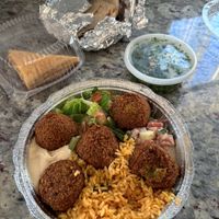 Falafel bowl, tabouli, baklava   at Allan's Falafel in Chester