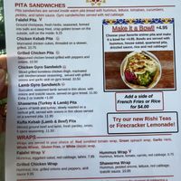 Lunch menu.  We had dinner, but I forgot to take a photo of that menu.  The dinner menu has many more options.   at Allan's Falafel in Chester