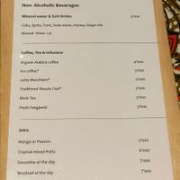 Drink menu (flip side is alcoholic drinks)  at More Than A Drop in Moshi