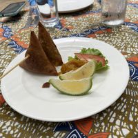 Vegetable samosas after eating two!  at More Than A Drop in Moshi