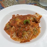 Spinach ravioli with Aribiatta saucee  at More Than A Drop in Moshi