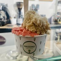 This time I enjoyed raspberry sorbet and vegan hazelnut. Yummy!   at Massimo Gelato - Marathonweg in Amsterdam