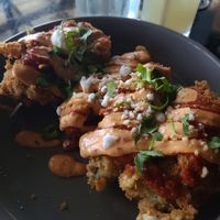 Jalapeños Rellanos (Stuffed Jalapeños) Two "bacon" wrapped and two with chorizo. Both delicious, although I liked the one stuffed with chorizo. You better like heat because these at Casa Del Vegano in Dallas