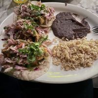 Fried oyster mushrooms with rice and beans  at Casa Del Vegano in Dallas