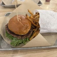 Impossible burger with fries   at Burger Burger in Bloomington