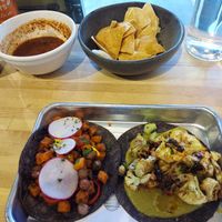 Yam taco with radish Pico,  cauliflower taco with Chile oil. at Tacoparty in Grand Junction