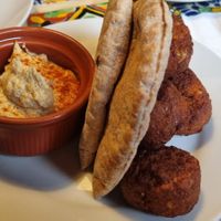 Falafel, hummas and pitta at Olive Grove Bistro in Worksop