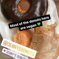 Chocolate and maple donuts with a little donut hole on the side at Jenny's Donuts in Redlands