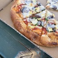 Vegan pizza with artichoke mushroom and spinach   at Mancos Brewing Company in Mancos