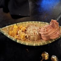 Mango sticky rice with strawberry pineapple mango dole whip  at Ahan in Madison