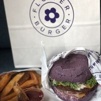 The burger was wrapped nice, with a beautiful burger inside ! at Flower Burger in Los Angeles