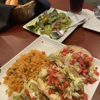 Vegan tacos with Mexican rice and side salad. at Sea Ranch in South Padre Island