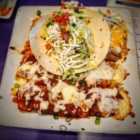 Enchiladas and Taco with meat/cheese substitute at Salty Iguana in Lawrence