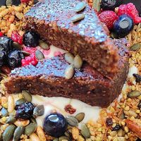 Banana bread with granola, mixed berries and coconut yoghurt  at The Green Room On High Street in Willunga