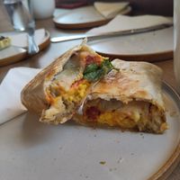 Breakfast burrito (tofu scramble, sausage, spinach, cashew cheese and tomato) at Barleys in Hull