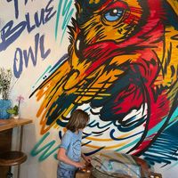 Fun and funky artwork and ambiance  at The Blue Owl in Santa Barbara