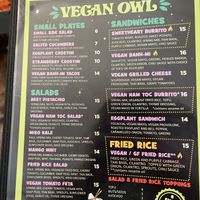 Vegan menu  at The Blue Owl in Santa Barbara