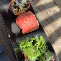Sweetheart burrito and side salad, outdoor seating   at The Blue Owl in Santa Barbara