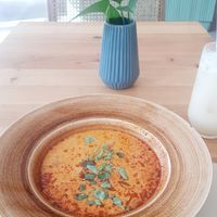 Mushroom soup as a starter at Chutnej in Prague