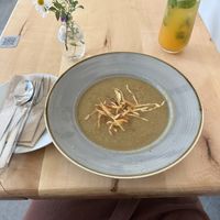 Potato leek soup, soup of the dat  at Chutnej in Prague