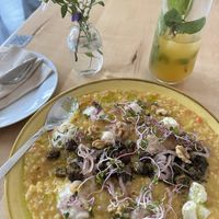 Pumpkin risotto with tempeh, onion, mozzarella and walnuts   at Chutnej in Prague