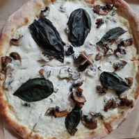 Funghi pizza at Chutnej in Prague