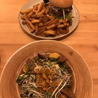 Falafel burger and a saladd  at Chutnej in Prague