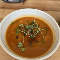 lunch menu soup (sweet potatoes, beans etc)  at Chutnej in Prague